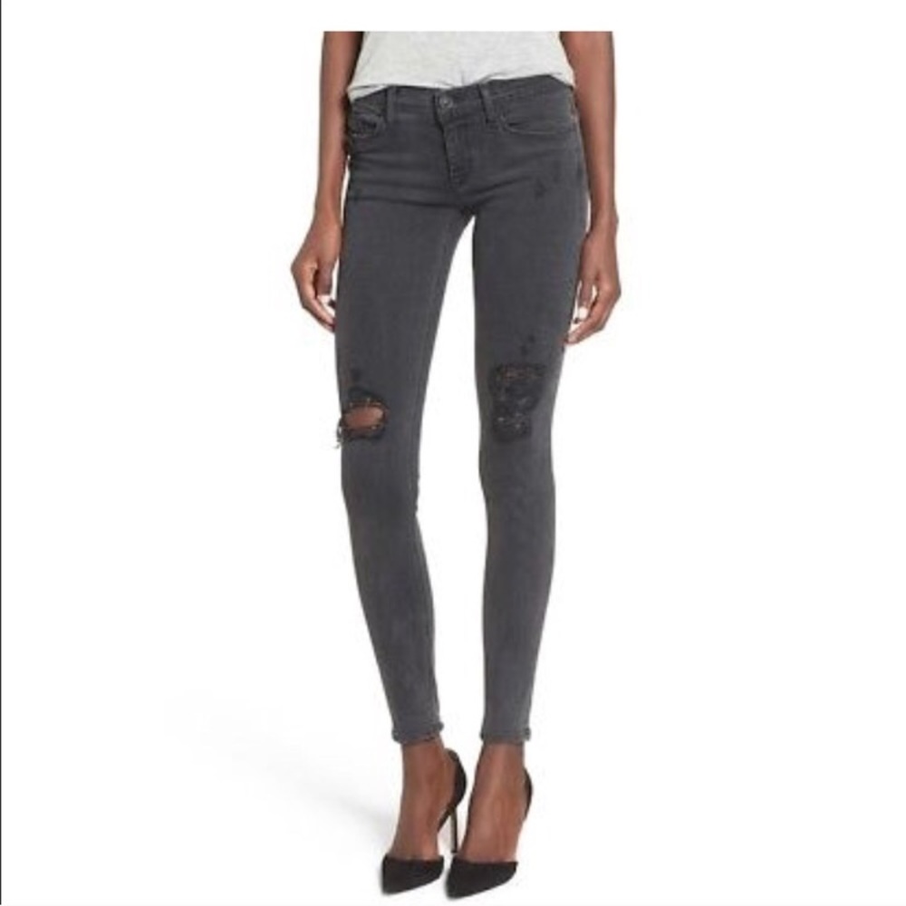 Hudson Charcoal Skinny Distressed Jeans